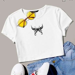 White butterfly crop top